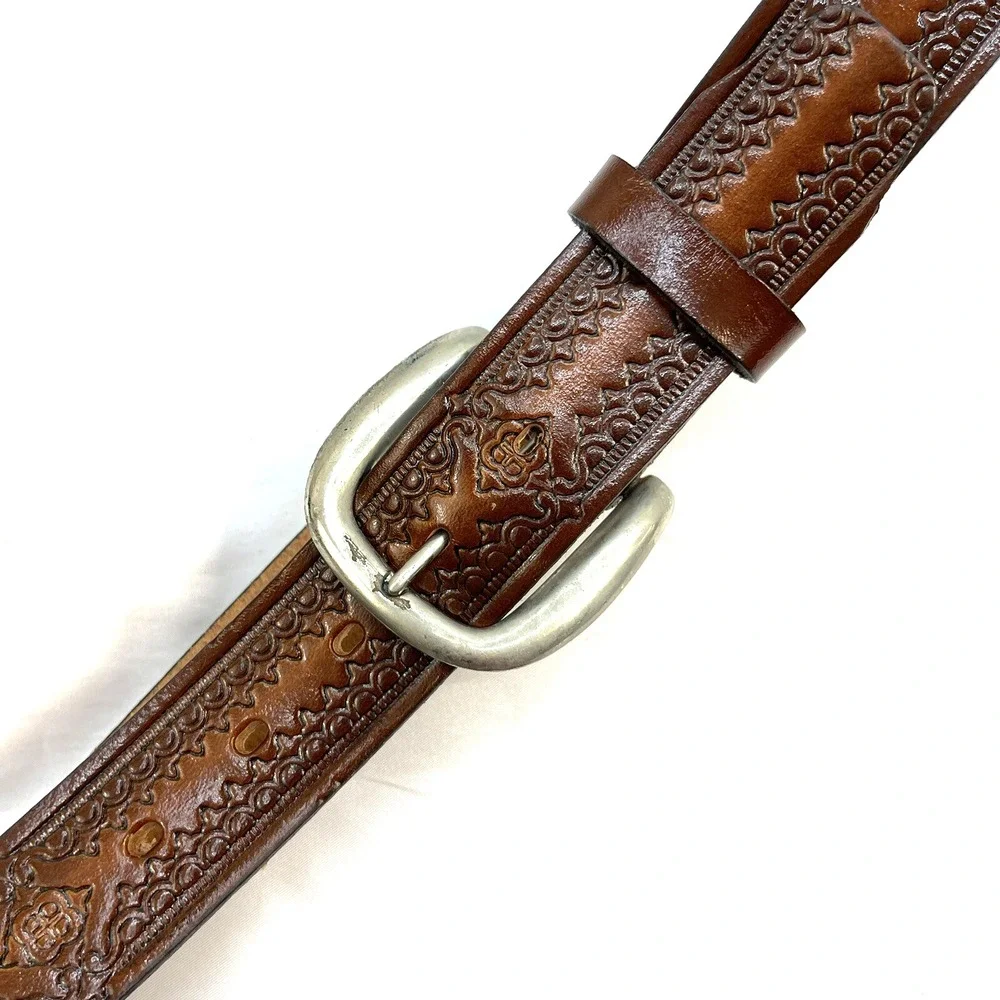 Mens Belt Brown Embossed Leather 36-39
